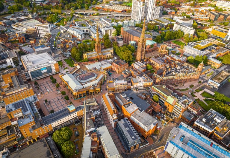 Coventry skyline with cathedral and city buildings – motorhomes for sale in Coventry