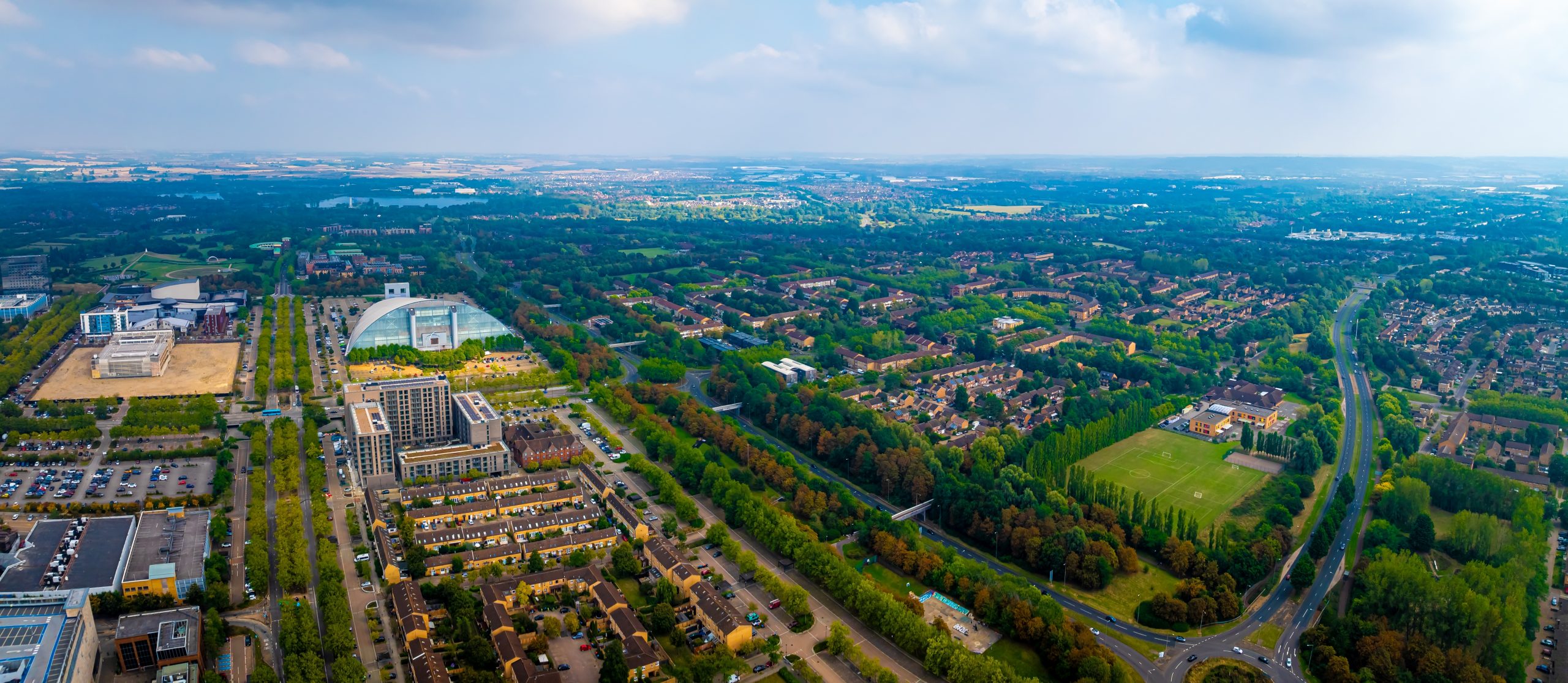 Milton Keynes skyline with modern buildings – motorhomes for sale in Milton Keynes