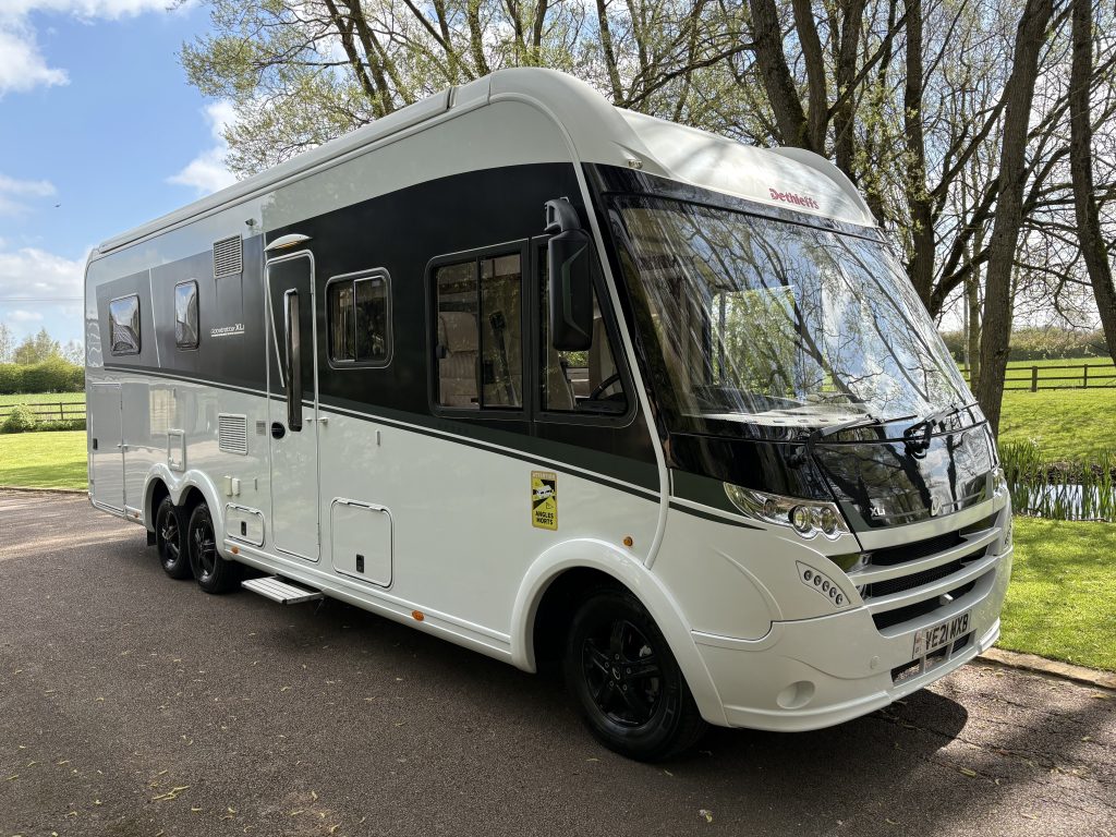 Dethleffs XLI 7850 A-Class motorhome exterior and interior with island bed and luxury lounge