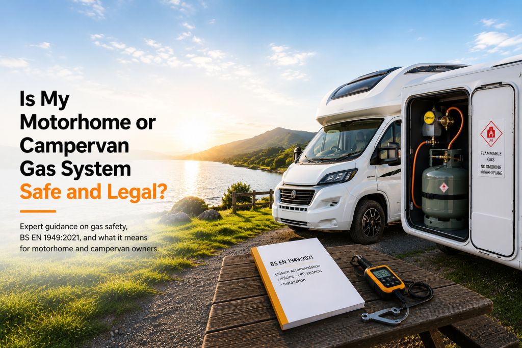 Learn about motorhome and campervan gas safety, BS EN 1949:2021 regulations, legal requirements, and how to keep your vehicle safe and compliant.